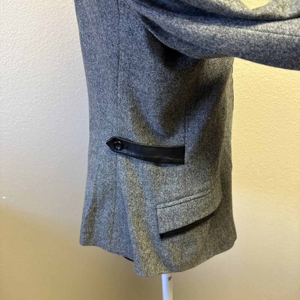 VTG Oscar De La Renta Sz 10 Gray lined Wool Jacket Leather Trim Classic Designer - Picture 7 of 12
